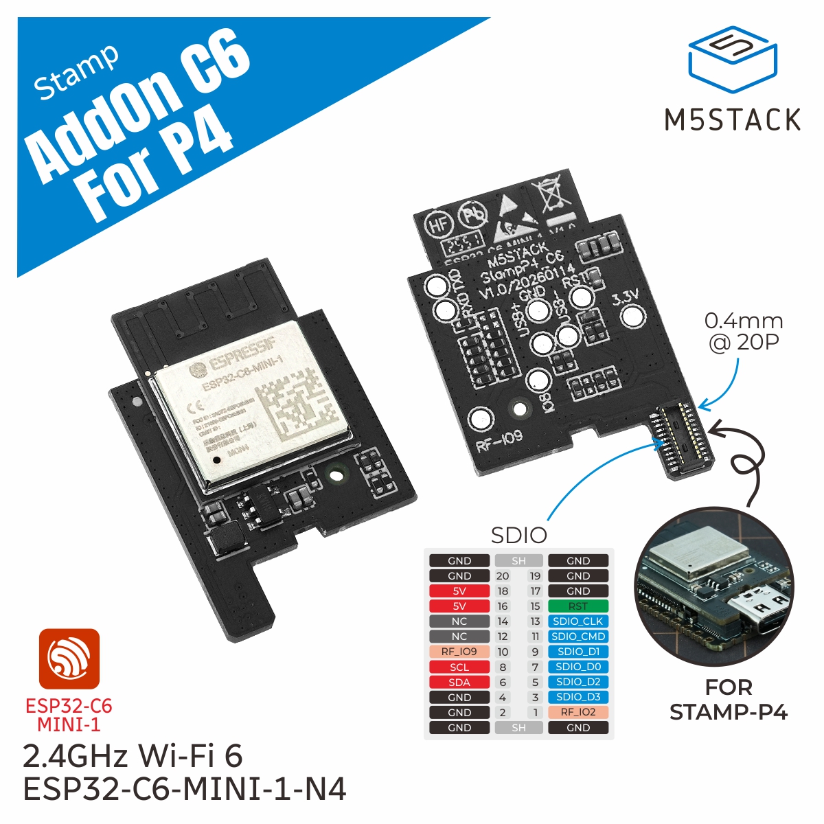 Diy Electronics Kits - M5Stack Official Stamp-AddOn C6 For P4