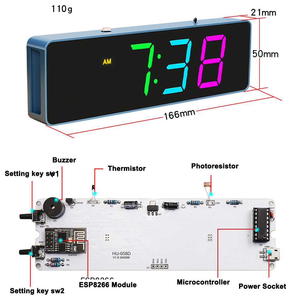 ESP8266 IoT Colorful WiFi Cloc - Diy Home Electronics Projects review and price